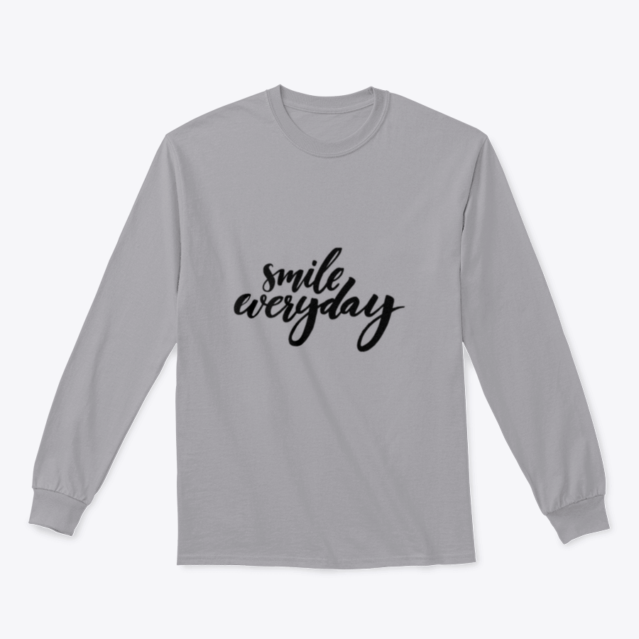 A black sweatshirt featuring the inspirational phrase 'Smile Everyday' in bold white brush lettering on a clean background.