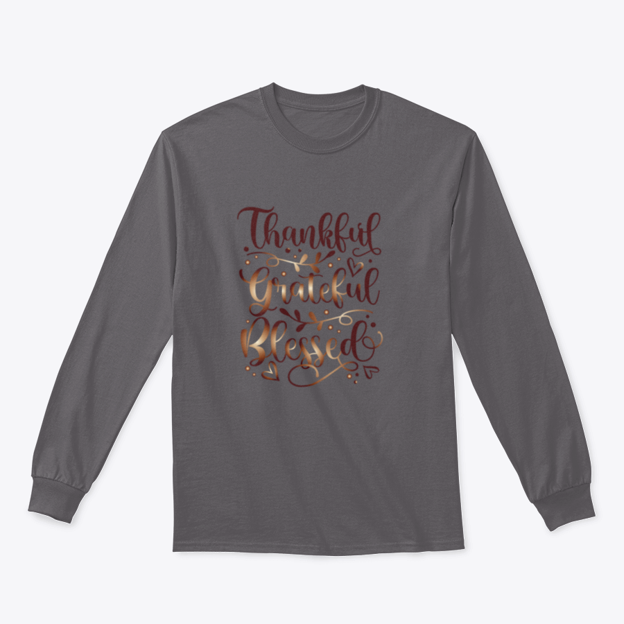 A stylish t-shirt featuring the inspirational quote 'Thankful Grateful Blessed' in a motivational design, perfect for casual wear.