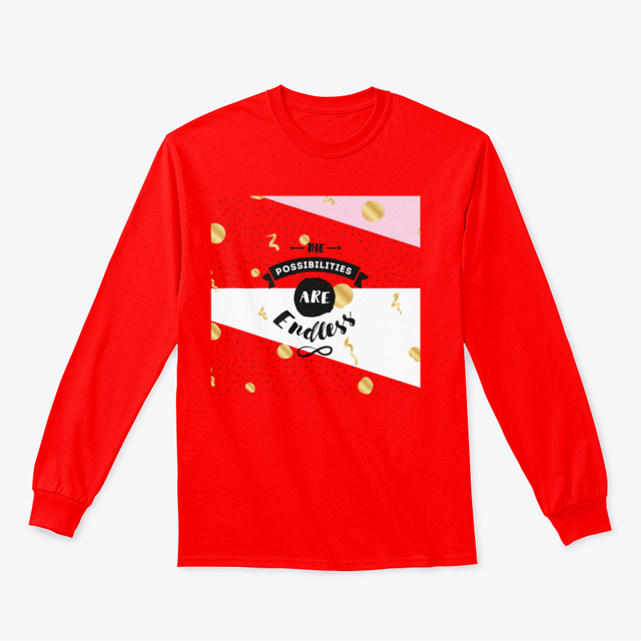 A cozy sweatshirt featuring the inspirational quote 'The Possibilities Are Endless' in stylish typography, perfect for casual wear.