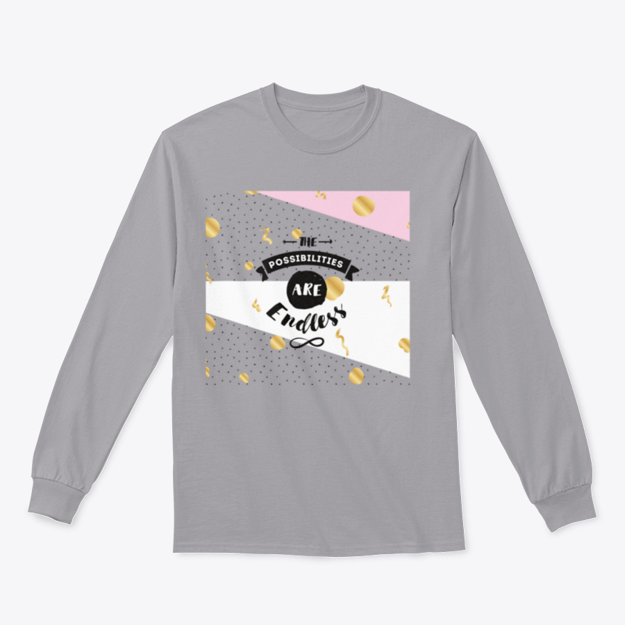 A cozy sweatshirt featuring the inspirational quote 'The Possibilities Are Endless' in stylish typography, perfect for casual wear.
