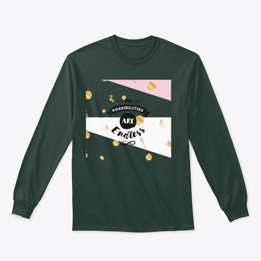 A cozy sweatshirt featuring the inspirational quote 'The Possibilities Are Endless' in stylish typography, perfect for casual wear.