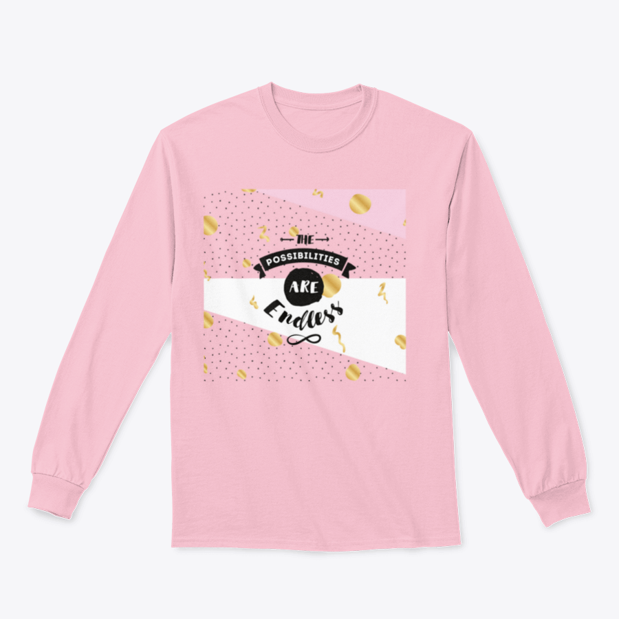 A cozy sweatshirt featuring the inspirational quote 'The Possibilities Are Endless' in stylish typography, perfect for casual wear.