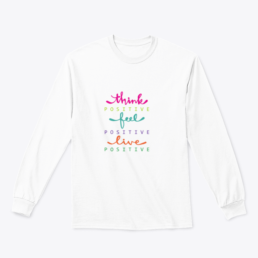A stylish fashion shirt featuring the slogan 'Think Positive, Feel Positive, Live Positive', made from a comfortable cotton/polyester blend.