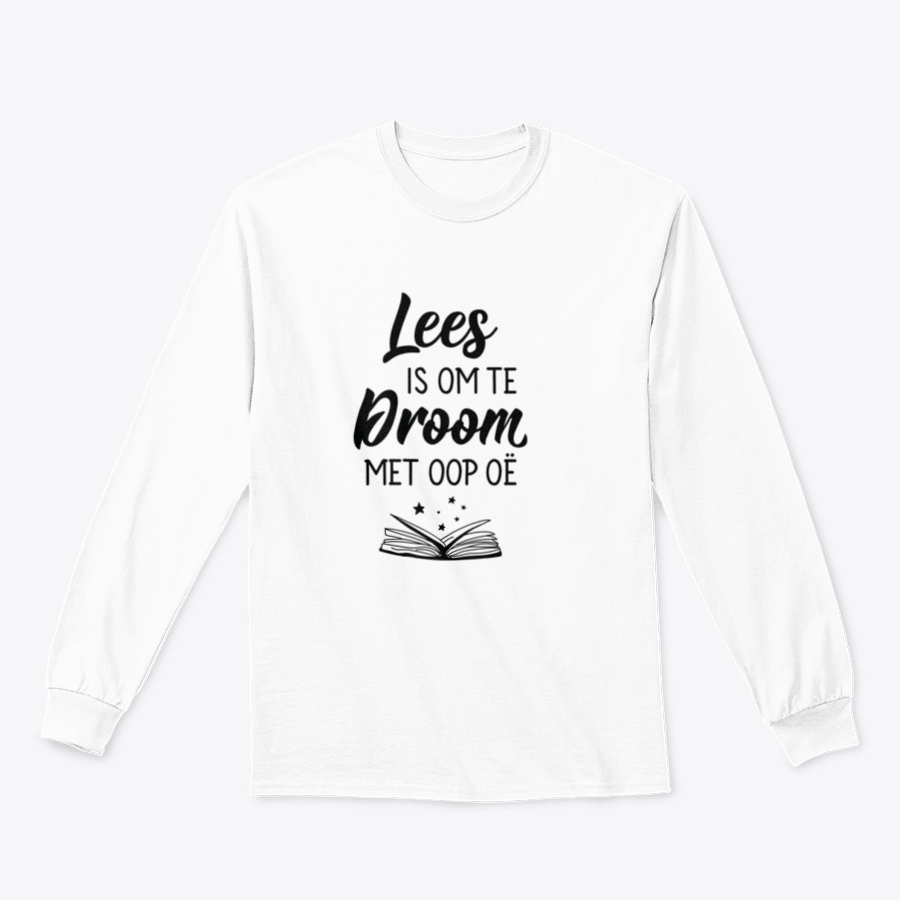 A comfortable t-shirt featuring the phrase 'Reading Is To Dreaming With Open Eyes' in stylish typography, made from high-quality cotton.