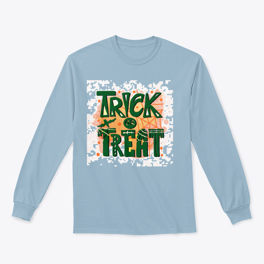 A cozy Trick Or Treat sweatshirt designed for Halloween, featuring a classic fit and festive graphics.