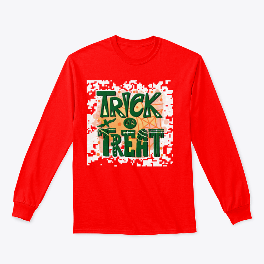 A cozy Trick Or Treat sweatshirt designed for Halloween, featuring a classic fit and festive graphics.