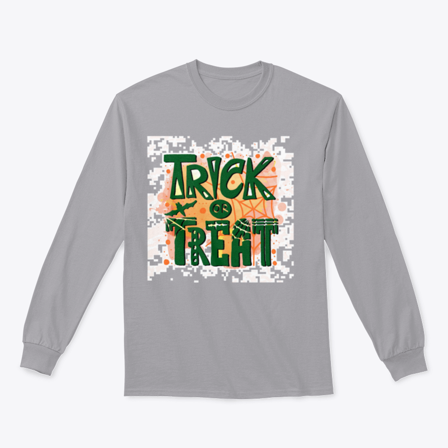 A cozy Trick Or Treat sweatshirt designed for Halloween, featuring a classic fit and festive graphics.