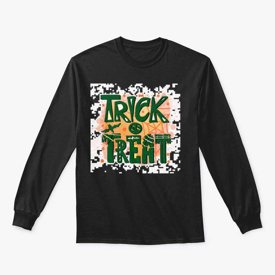 A cozy Trick Or Treat sweatshirt designed for Halloween, featuring a classic fit and festive graphics.