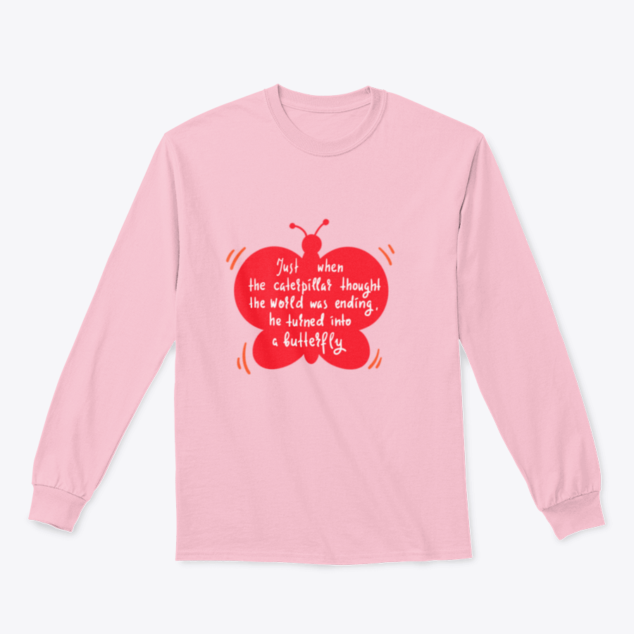 Turning Caterpillar Into Butterfly Design T-Shirt showcasing a vibrant graphic of a caterpillar transforming into a butterfly.