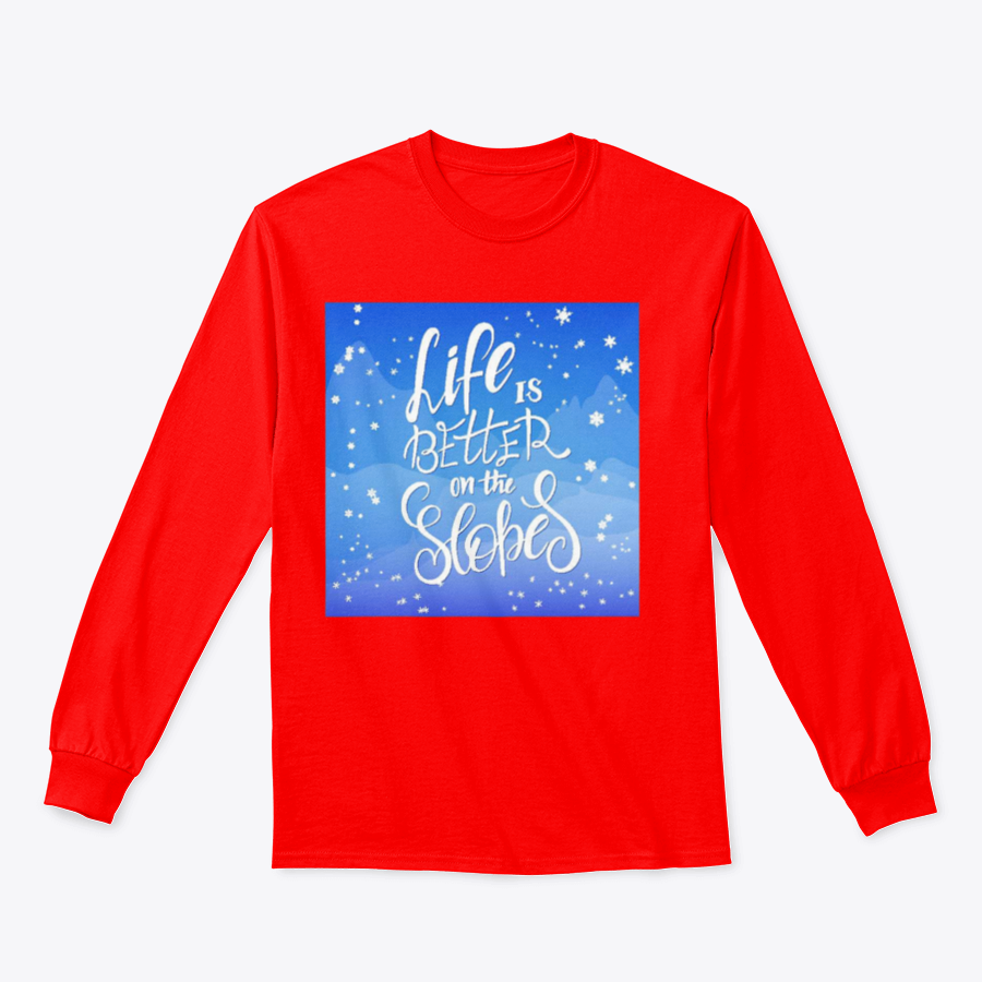 A cozy winter-themed t-shirt featuring snowflakes and a mountain flare design, perfect for chilly weather.