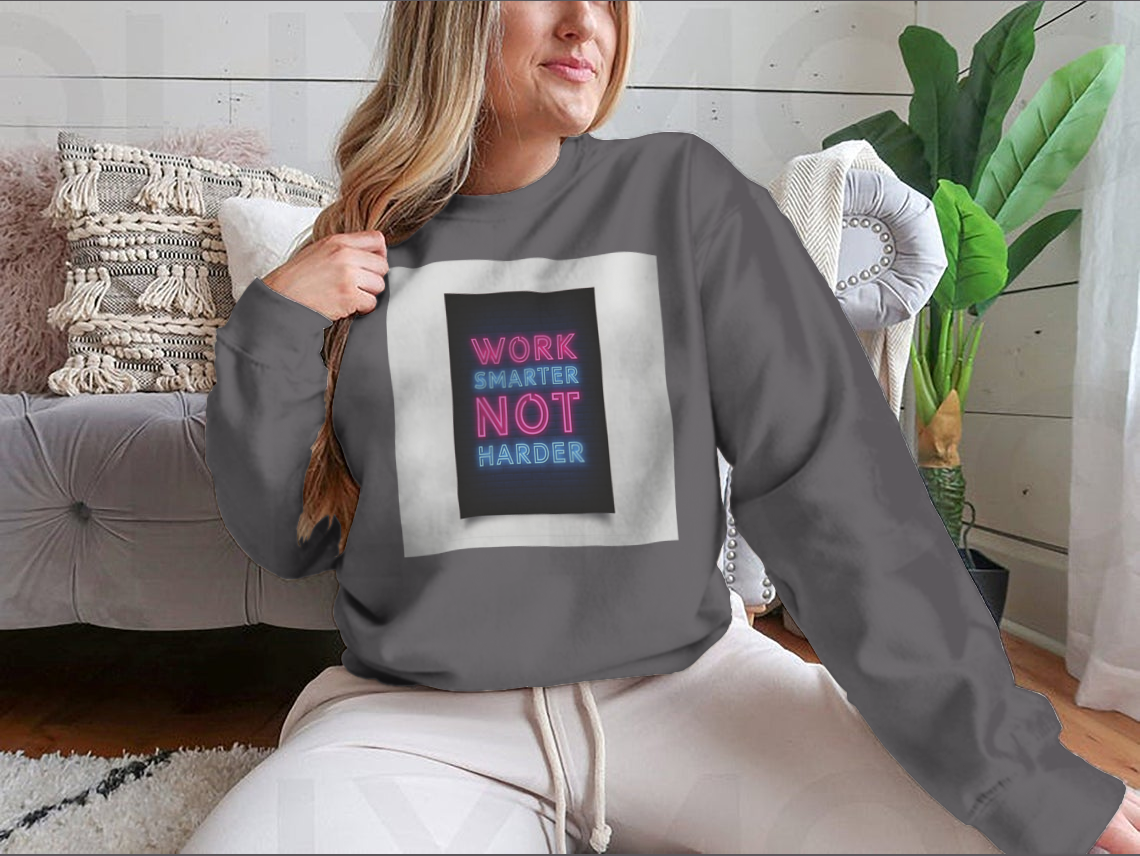 Neon-style motivational poster with the quote 'Work Smarter Not Harder' in vibrant colors, perfect for modern office decor.