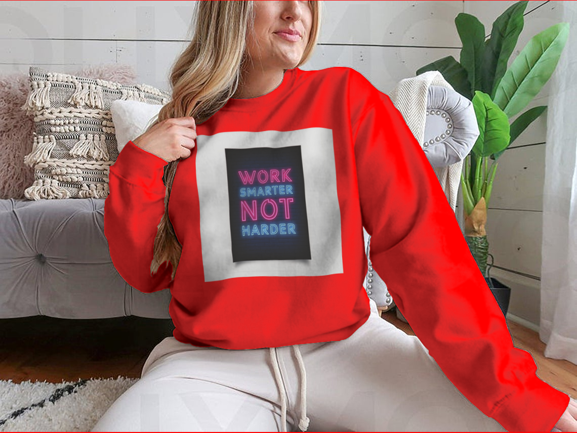 Neon-style motivational poster with the quote 'Work Smarter Not Harder' in vibrant colors, perfect for modern office decor.