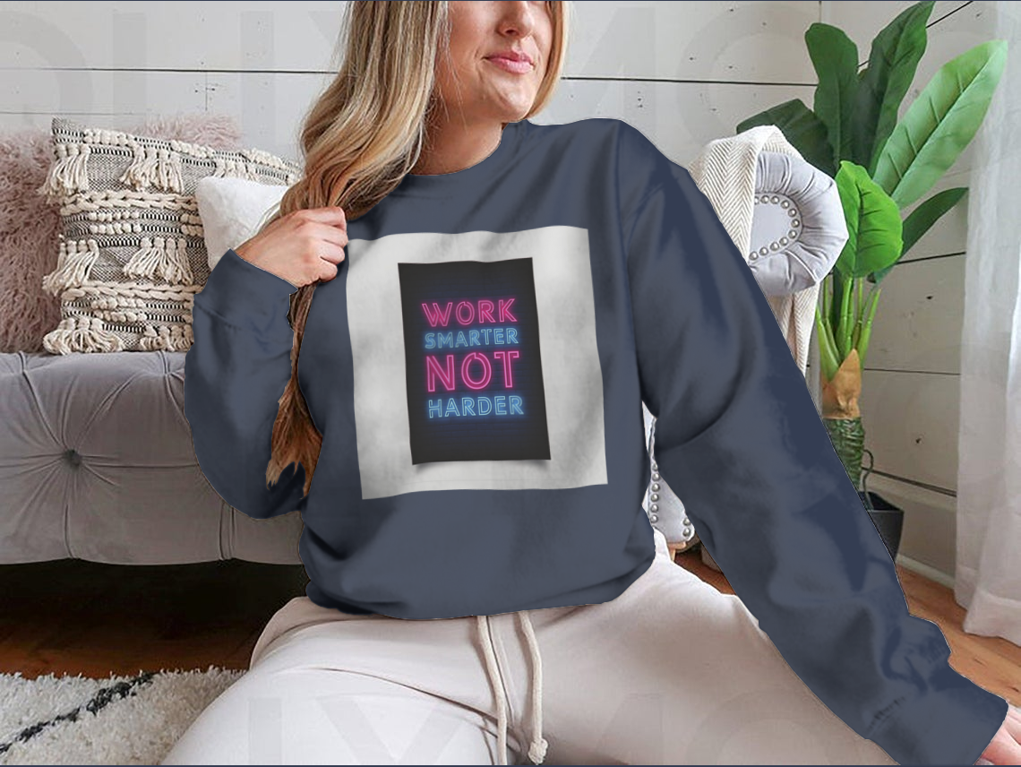 Neon-style motivational poster with the quote 'Work Smarter Not Harder' in vibrant colors, perfect for modern office decor.