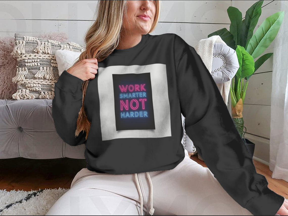 Neon-style motivational poster with the quote 'Work Smarter Not Harder' in vibrant colors, perfect for modern office decor.