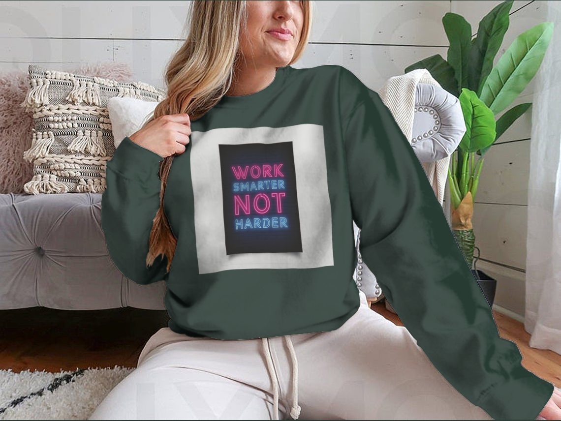 Neon-style motivational poster with the quote 'Work Smarter Not Harder' in vibrant colors, perfect for modern office decor.