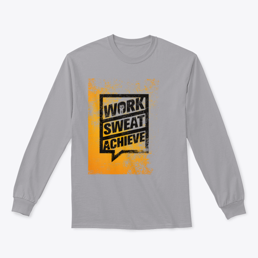 A stylish sweatshirt featuring the motivational phrase 'Work Sweat Achieve', made from a comfortable cotton/polyester blend.
