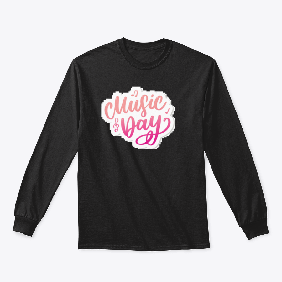 A stylish T-shirt featuring a calligraphy brush logo celebrating World Music Day, made from 100% cotton for comfort.