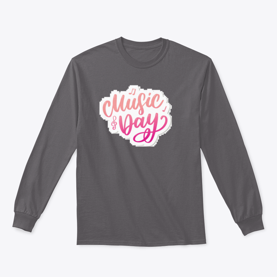 A stylish T-shirt featuring a calligraphy brush logo celebrating World Music Day, made from 100% cotton for comfort.