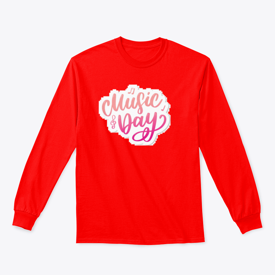 A stylish T-shirt featuring a calligraphy brush logo celebrating World Music Day, made from 100% cotton for comfort.