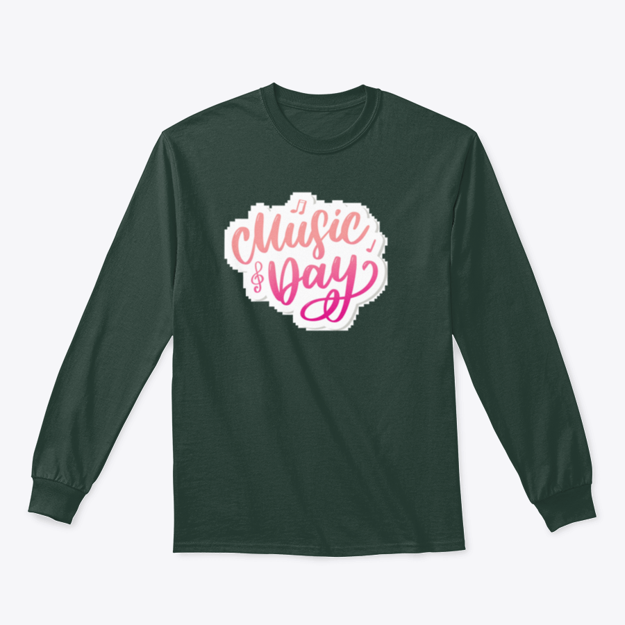 A stylish T-shirt featuring a calligraphy brush logo celebrating World Music Day, made from 100% cotton for comfort.