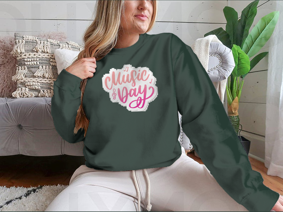 A stylish T-shirt featuring a calligraphy brush logo celebrating World Music Day, made from 100% cotton for comfort.