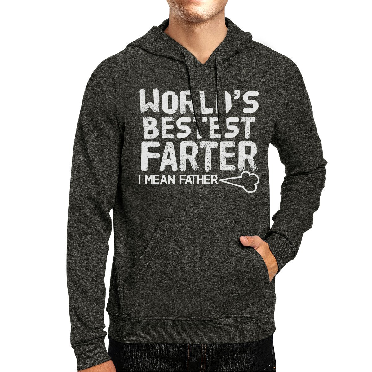 A comfortable and funny hoodie with the text 'World's Bestest Farter' designed for dads, showcasing a casual style.