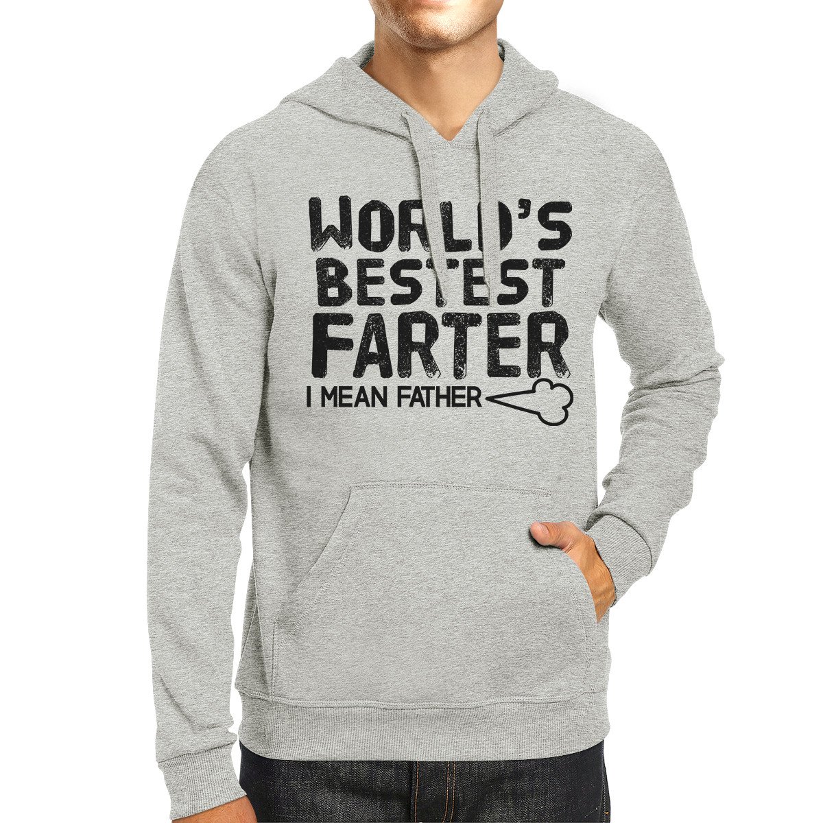 A grey pullover hoodie with the text 'World's Bestest Farter' printed on it, showcasing a fun design perfect for Father's Day gifts.