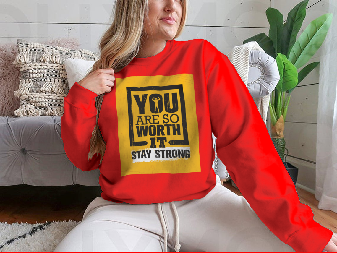 A motivational gym shirt featuring the quote 'You Are So Worth It' in bold lettering, made from comfortable cotton fabric.