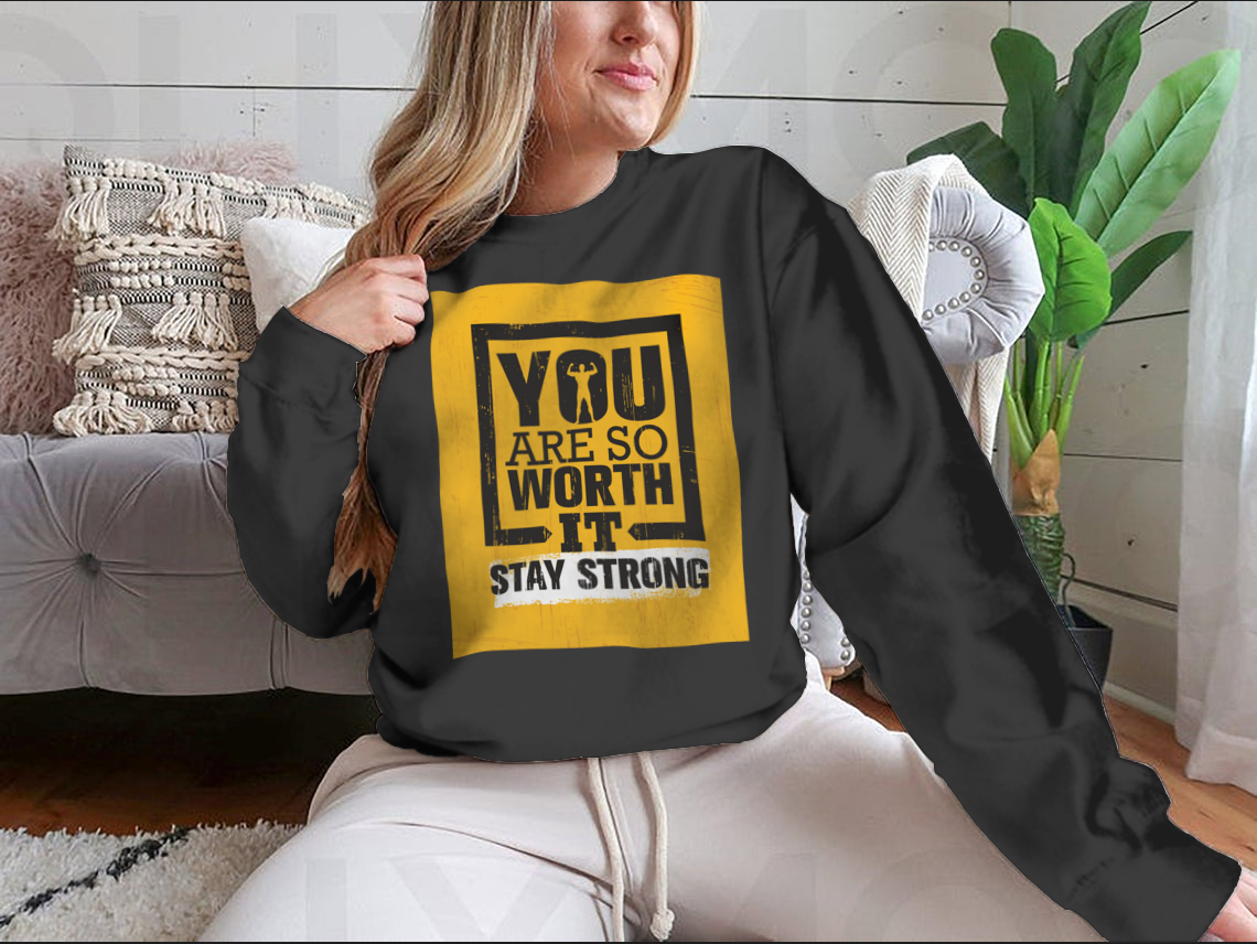A motivational gym shirt featuring the quote 'You Are So Worth It' in bold lettering, made from comfortable cotton fabric.