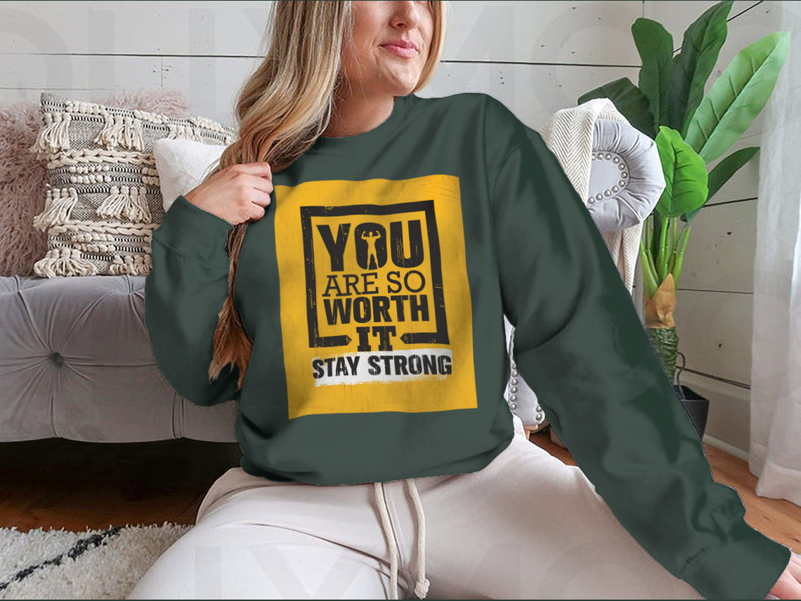 A motivational gym shirt featuring the quote 'You Are So Worth It' in bold lettering, made from comfortable cotton fabric.