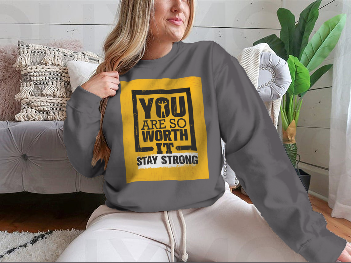 A motivational gym shirt featuring the quote 'You Are So Worth It' in bold lettering, made from comfortable cotton fabric.
