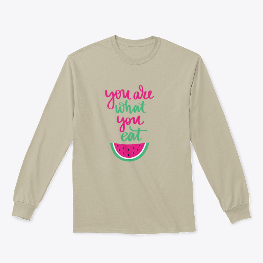 A stylish sweatshirt featuring the motivational quote 'You Are What You Eat', made from a comfortable cotton/polyester blend.