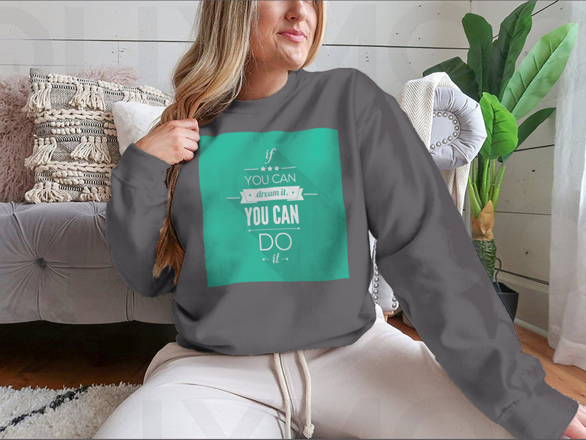 You Can Do It sweatshirt featuring a motivational design, made from a soft cotton-polyester blend, displayed on a neutral background.