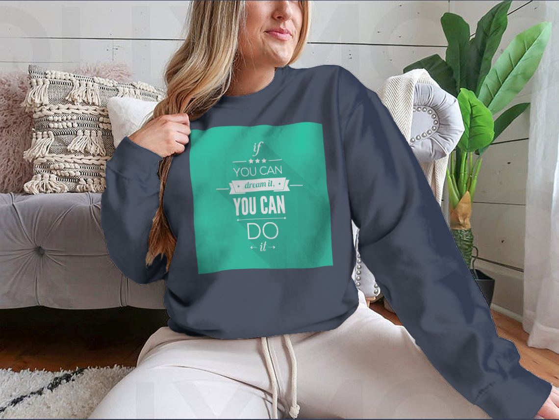You Can Do It sweatshirt featuring a motivational design, made from a soft cotton-polyester blend, displayed on a neutral background.