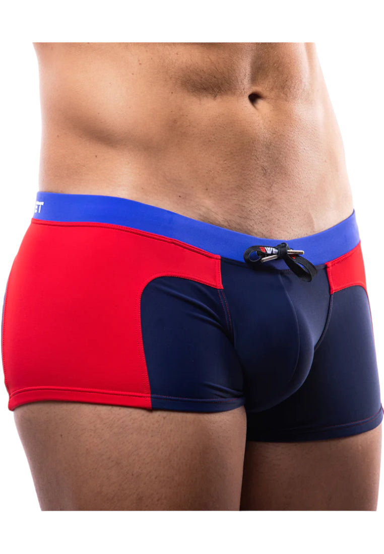 Clifton men's trunks from BWET Swimwear, featuring a chic drawstring design, vibrant colors, and the iconic BWET logo, perfect for summer beach days.