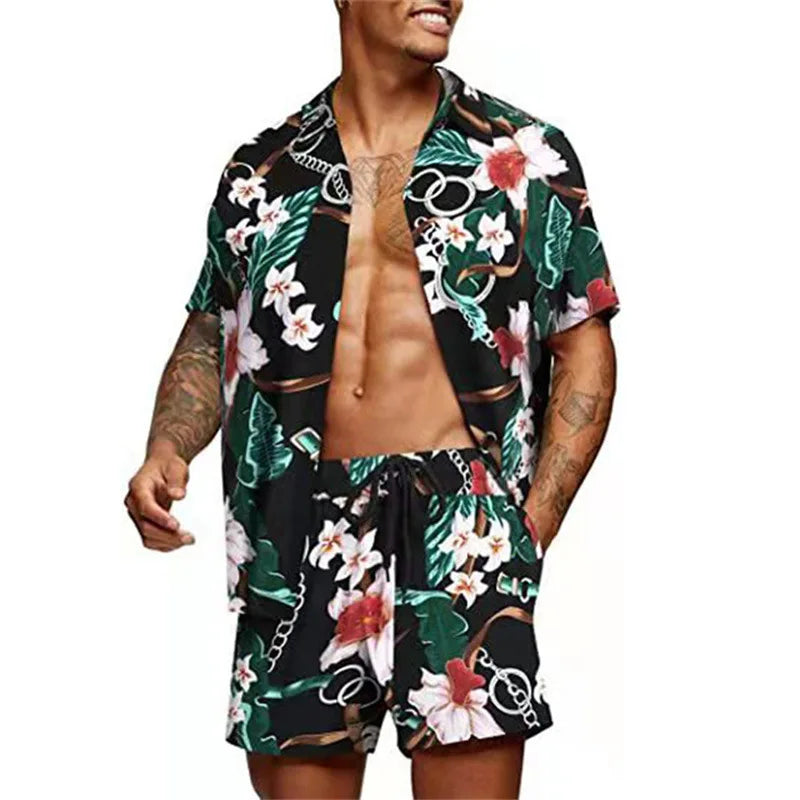 Main Floral Hawaiian  two piece men beach shorts set image