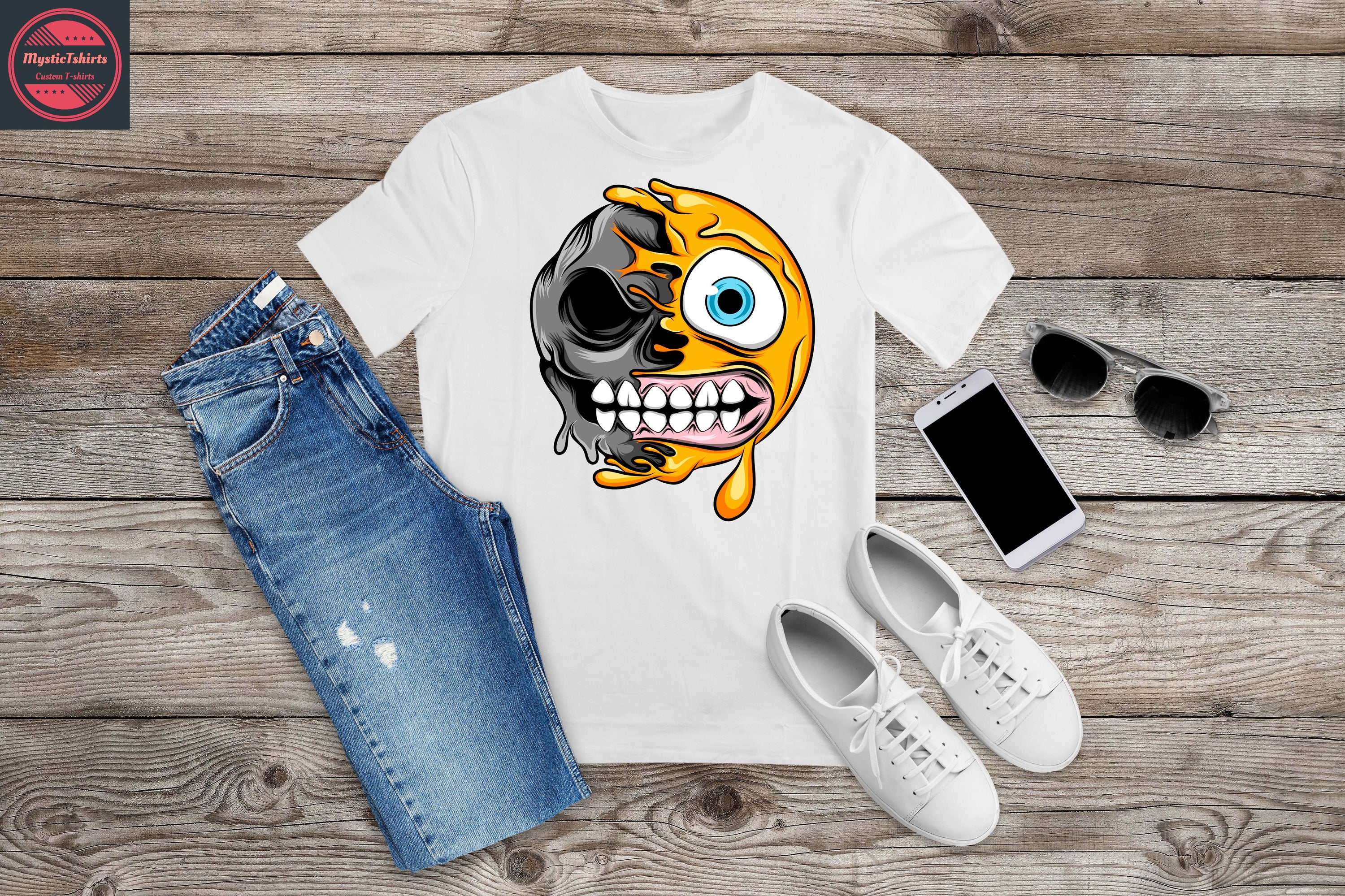A vibrant personalized T-Shirt featuring a CRAZY FACE design with custom text, showcasing high-quality fabric and printing.