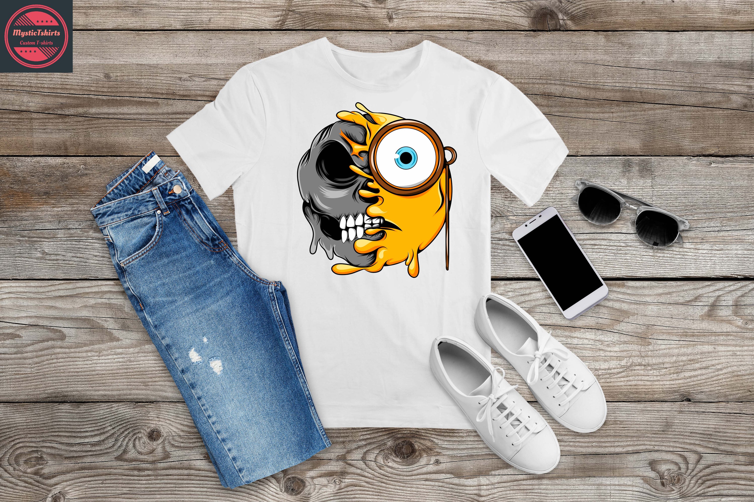 A vibrant personalized T-Shirt featuring a CRAZY FACE design with custom text, showcasing high-quality fabric and eco-friendly printing.