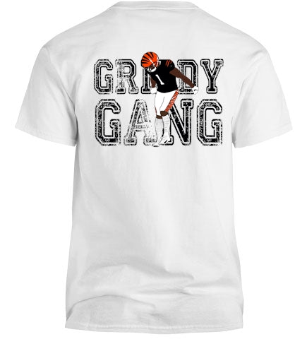 A stylish #1 Griddy Gang T-Shirt featuring Ja'marr's gritty game design on the back, perfect for sports fans.