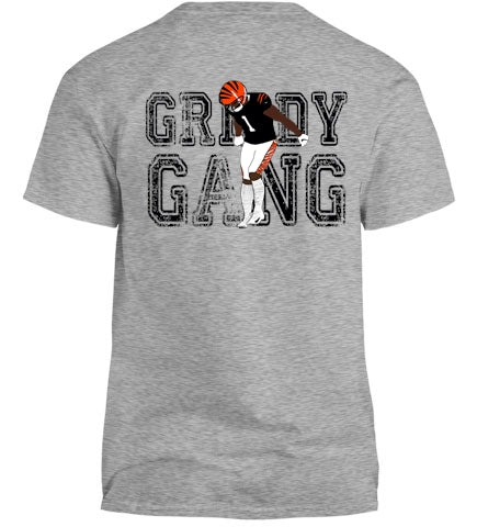 A stylish #1 Griddy Gang T-Shirt featuring Ja'marr's gritty game design on the back, perfect for sports fans.