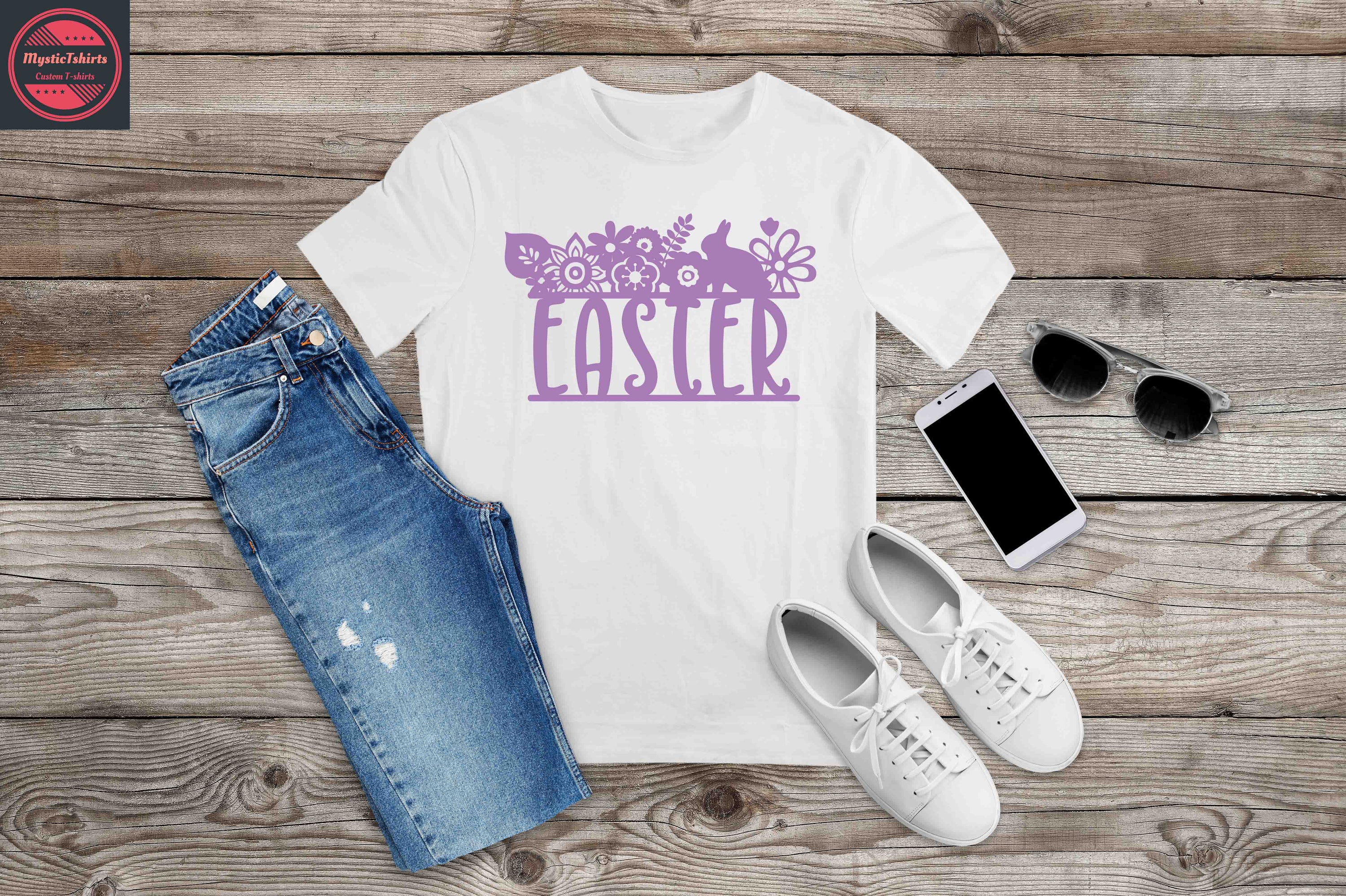 Custom Easter shirt with personalized text and vibrant colors, showcasing a unique design for festive celebrations.