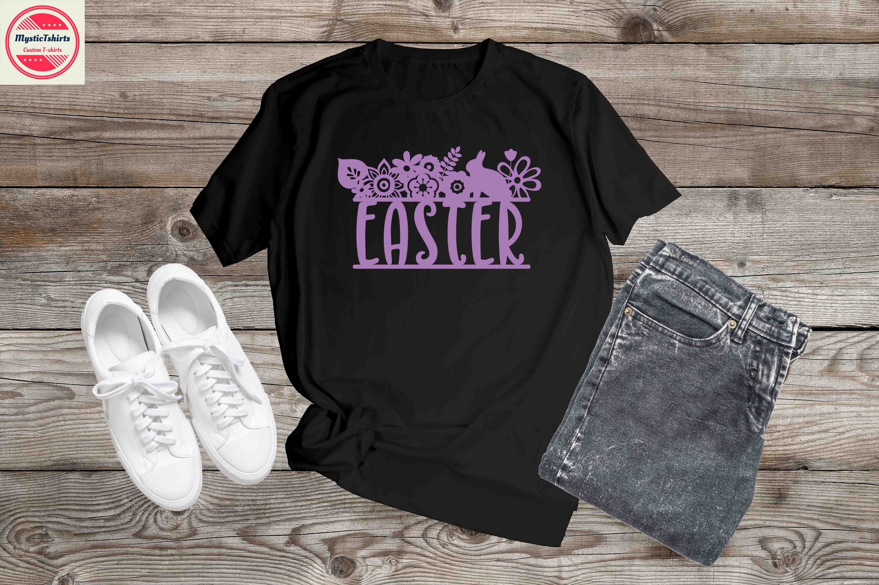 Custom Easter shirt with personalized text and vibrant colors, showcasing a unique design for festive celebrations.