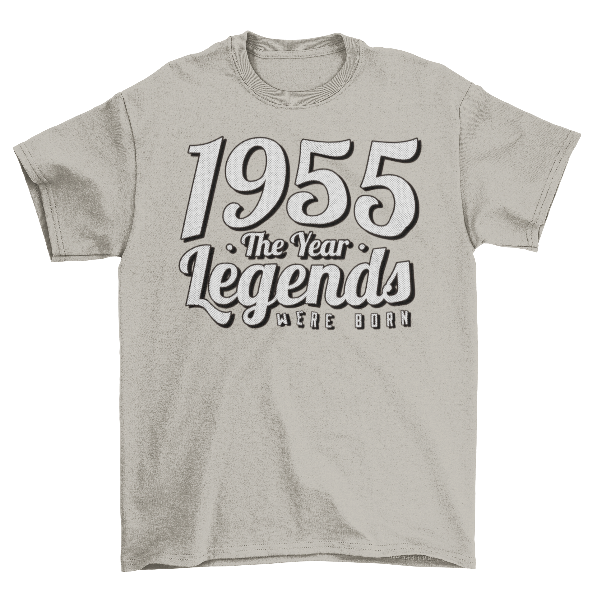 1955 Legends Lettering T-Shirt featuring bold quote design in stylish font.