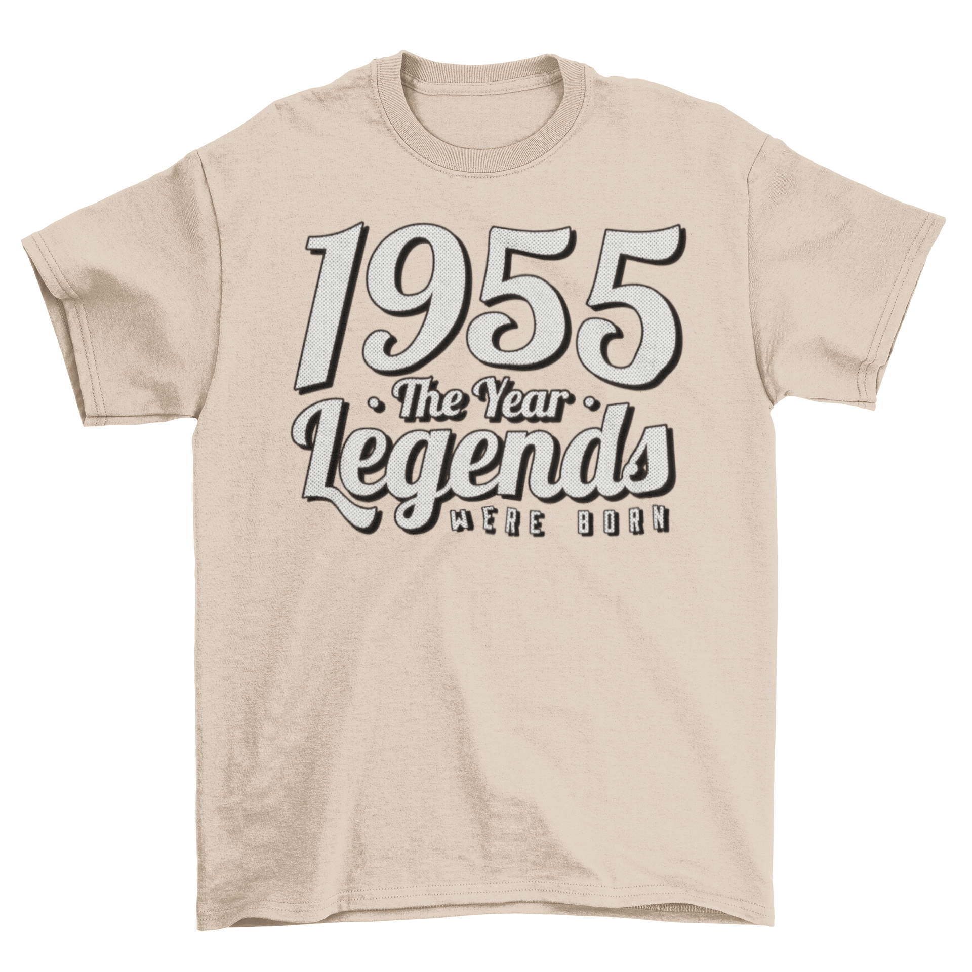 1955 Legends Lettering T-Shirt featuring bold quote design in stylish font.