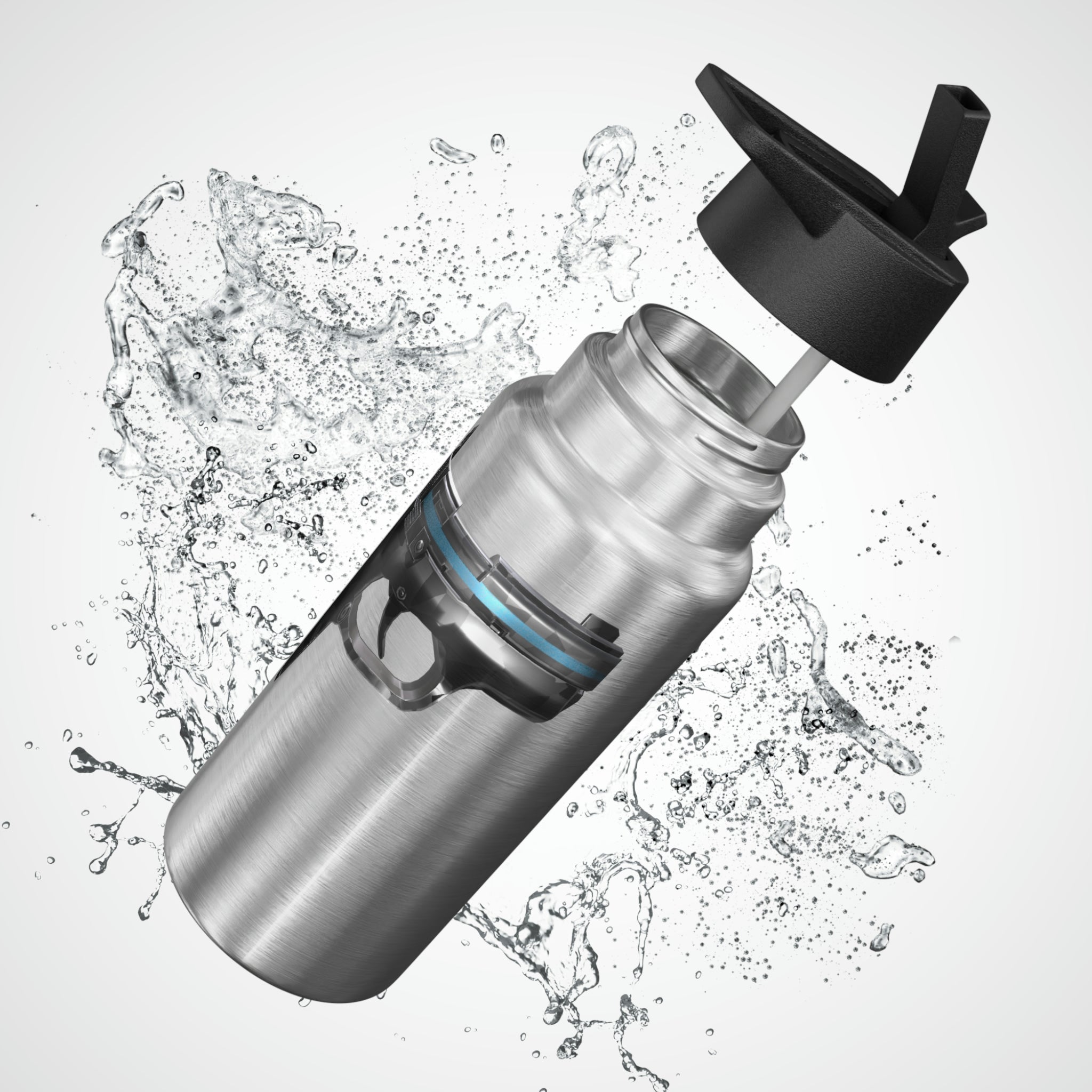 22 Calibur Gator Tumbler in stainless steel with a black screw-on cap and a plastic straw, showcasing a customizable design.