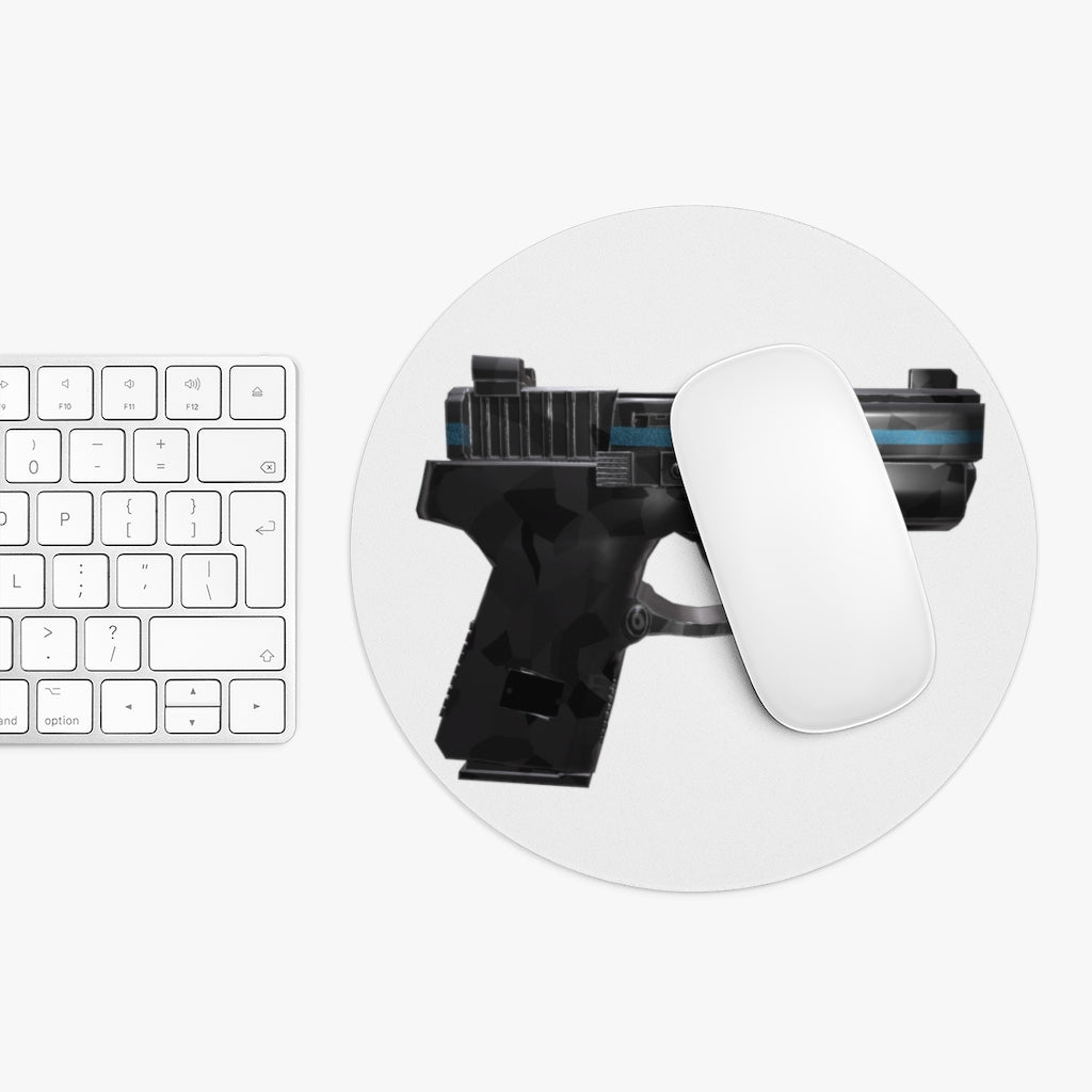 22 Calibur Mouse Pad in round and rectangular shapes, featuring a colorful design and non-slip rubber bottom.