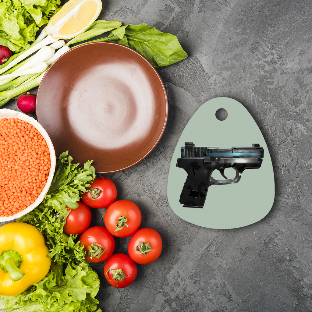 22 Calibur Sublimation Glass Cutting Board featuring a round shape, toughened chinchilla glass, and four rubber feet for stability.