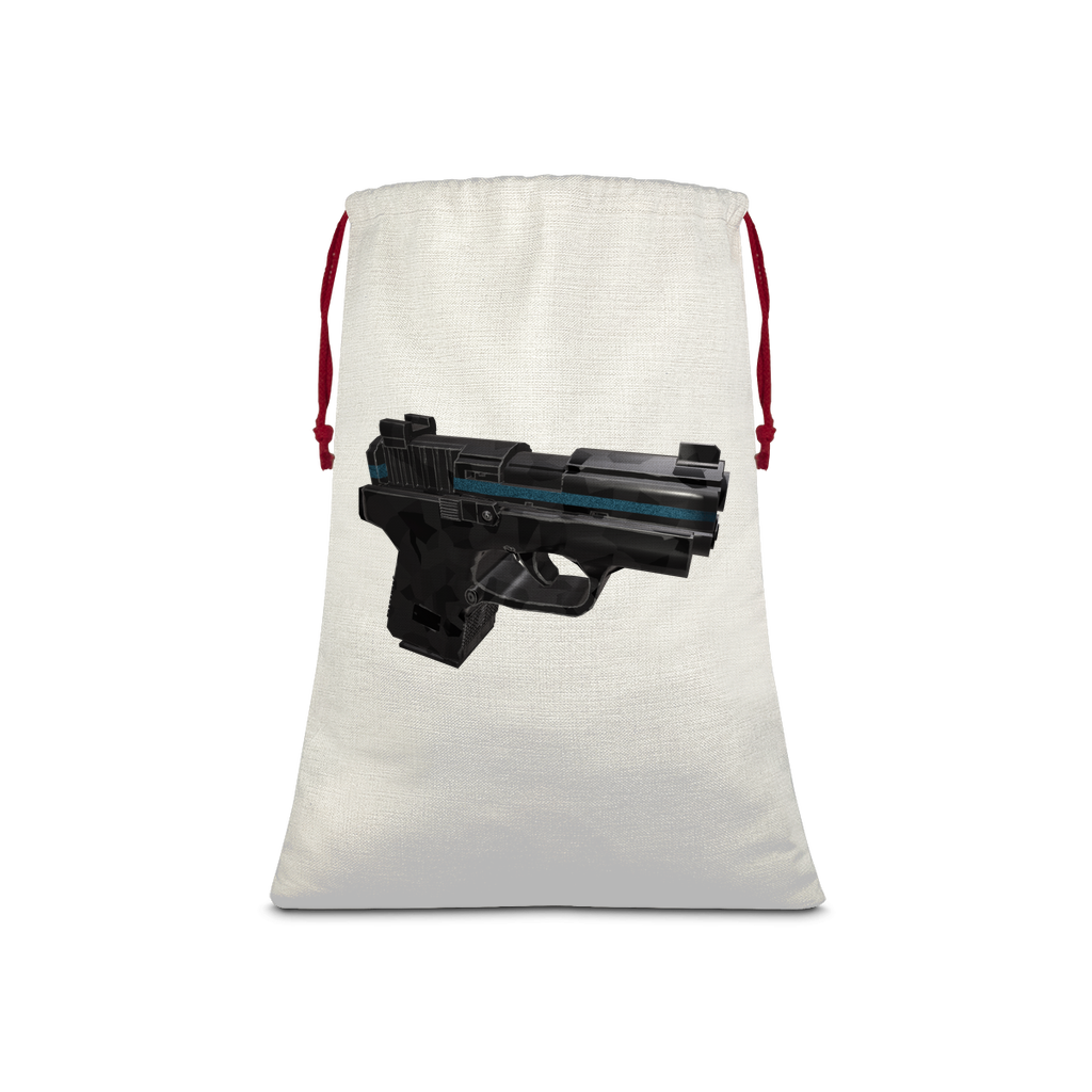 22 Calibur Sublimation Linen Drawstring Sack with red drawstring, showcasing its linen texture and eco-friendly print.