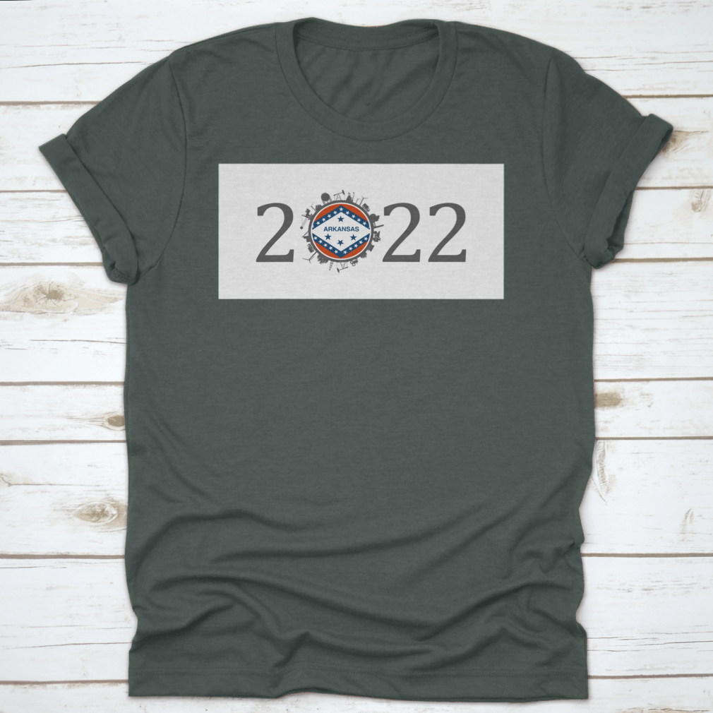 2022 Year Number T-shirt featuring industrial environment icons around the zero digit, made from 100% cotton.