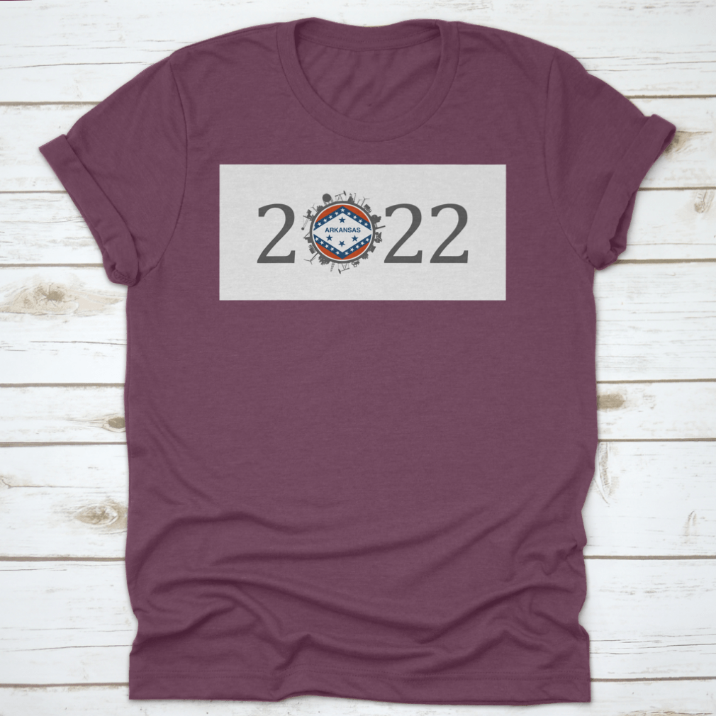 2022 Year Number T-shirt featuring industrial environment icons around the zero digit, made from 100% cotton.